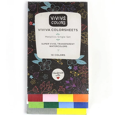 Set de palete de hârtie pentru acuarelă Viviva Colorsheets - 10 culori, Metallics Single Set