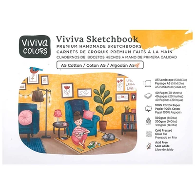 Viviva Sketchbook Cotton Caiet de schițe , 300 g, aspră, 40 pagini - A5 peisaj