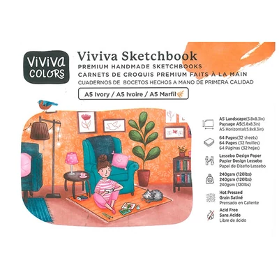 Viviva Sketchbook Ivory Caiet de schițe, 240 g, neted, 64 pagini - A5 peisaj