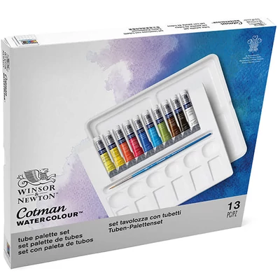 Set Culori acuarelă  Winsor&amp;Newton Cotman, 10x8 ml + pensulă - Paletă