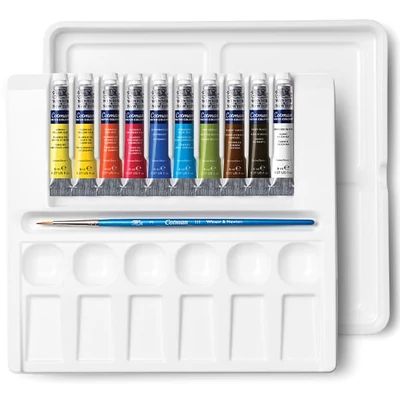 Set Culori acuarelă  Winsor&amp;Newton Cotman, 10x8 ml + pensulă - Paletă