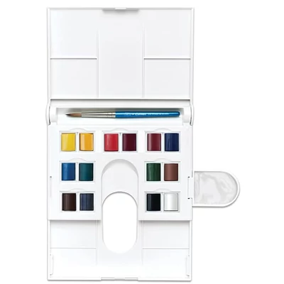 Set de culori acuarelă Winsor&amp;Newton Cotman, recipient 14x1/2 + pensulă - Field