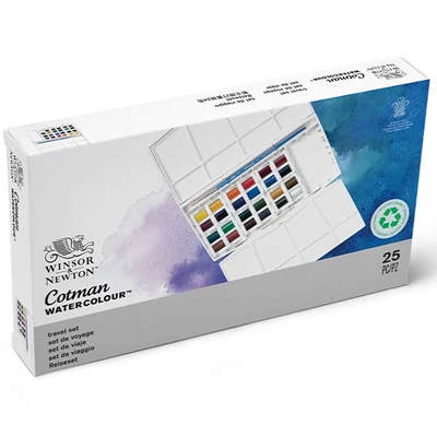 Set de Culori acuarelă  Winsor&amp;Newton Cotman, 24x recipient 1/2 + pensulă - Travel