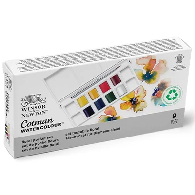 Set de Culori acuarelă  Winsor&amp;Newton Cotman Pocket Set, 8x recipient de 1/2  + pensulă - Floral