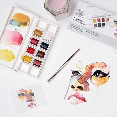  Winsor&amp;Newton Cotman \pocket Set  set de Culori acuarelă , în recipiente  8x1/2 + pensulă- Portret