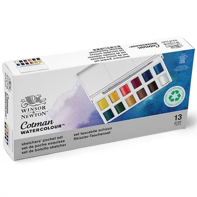 Set de Culori acuarelă Winsor&amp;Newton Cotman Pocket Set  , 12xrecipiente de 1/2 t + pensulă - Sketchers'