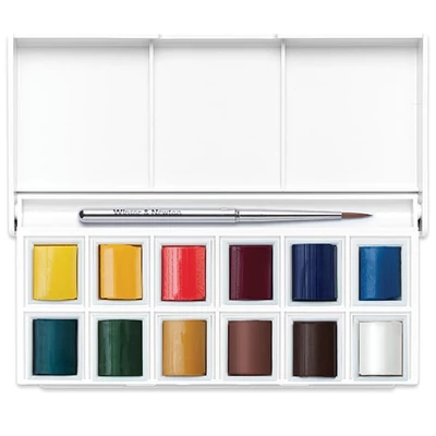 Set de Culori acuarelă Winsor&amp;Newton Cotman Pocket Set  , 12xrecipiente de 1/2 t + pensulă - Sketchers'