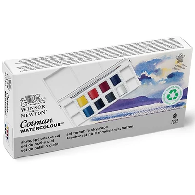Set culori acuarelă Winsor&amp;Newton Cotman Pocket Set,  8x1/2 + pensulă - Skyscape