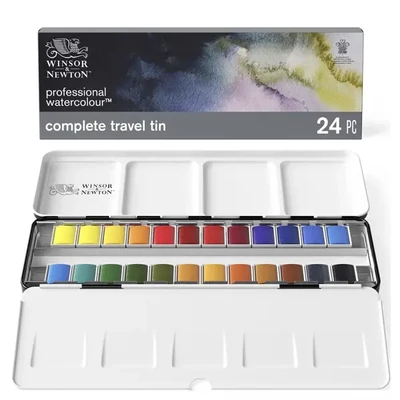 Set de acuarele Winsor&amp;Newton Professional, pe suport de mătase - 24x1/2, Complete Travel Tin