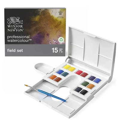 Set de acuarele Winsor&amp;Newton Professional, pe suport de mătase - 14x1/2 + pensulă, Field set