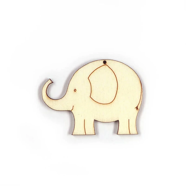 Figurină din lemn, atârnabilă, modelată cu laser - Ornament din lemn elefant, mic