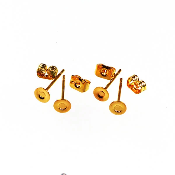Bază pentru cercei, plug-in - auriu, 4 mm, 2 perechi
