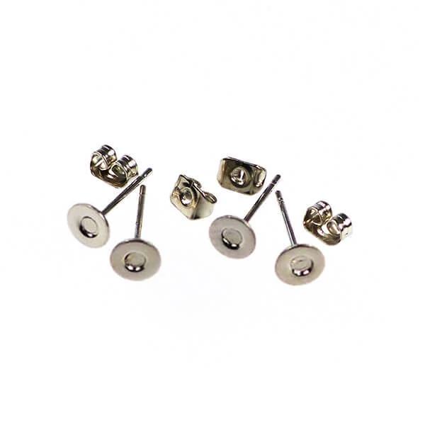 Bază pentru cercei, plug-in - rodiu, 6 mm, 2 perechi