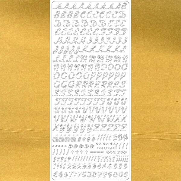 Autocolant de contur -  numere și semne de punctuație, cursive, auriu, 1860