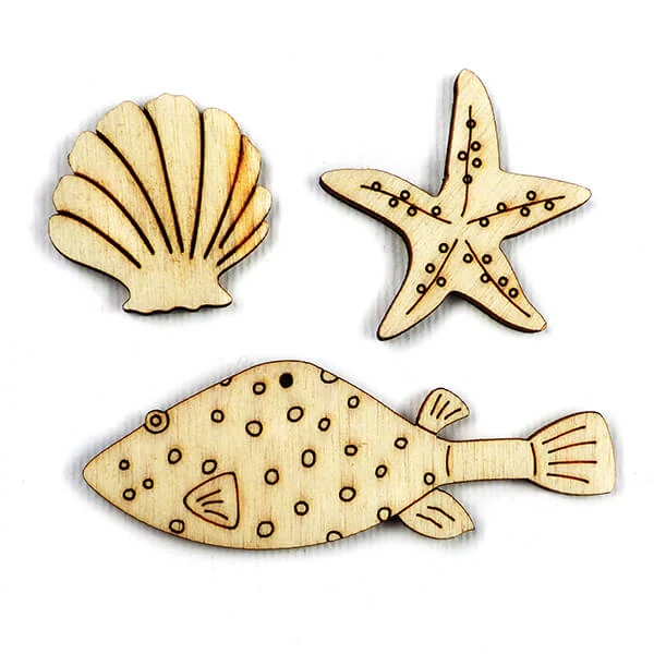 Figurină din lemn la pachet - Ornamente de mare, decor din lemn, 3 buc