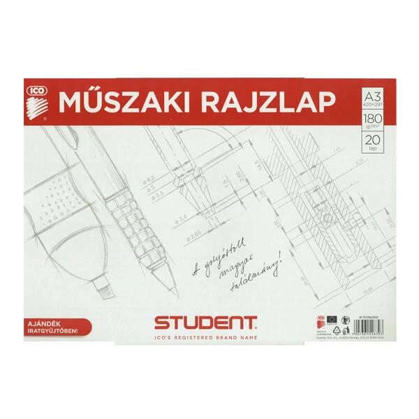 Fișă de desen tehnic, ICO, Student, 180 g - A3, 20 buc