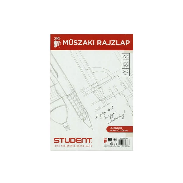 Fișă de desen tehnic, ICO, Student, 180 g - A4, 20 buc