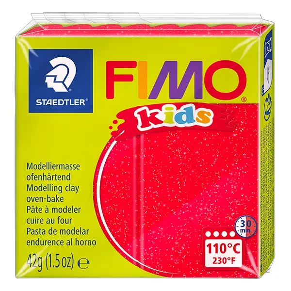 FIMO Kids Plastilină care se întărește la coacere , 42 g - roșu cu sclipici (8030-212)