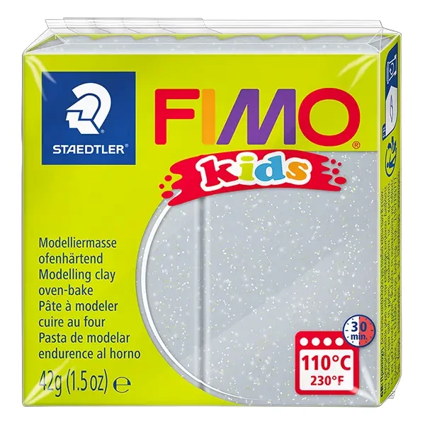 FIMO Kids Plastilină care se întărește la coacere , 42 g - argintiu cu sclipici (8030-812)