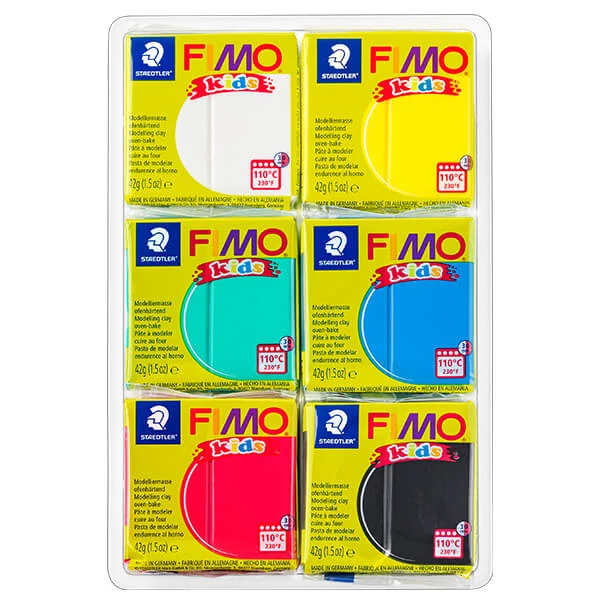 Set Plastilină care se întărește la coacere  FIMO Kids, Pachet Color - 6x42 g - culori de baza