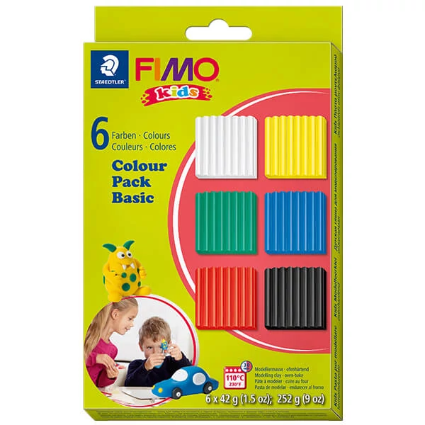 Set Plastilină care se întărește la coacere  FIMO Kids, Pachet Color - 6x42 g - culori de baza