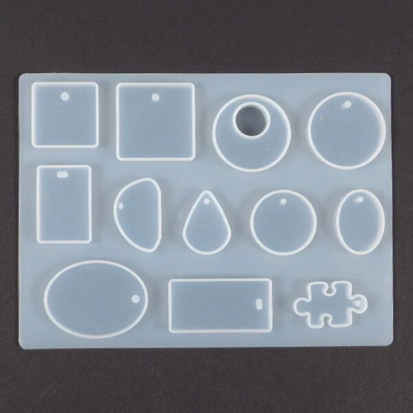Matriță   de turnare si presare silicon pentru rasina sintetică, Fimo - pandantive plate, 12 tipuri