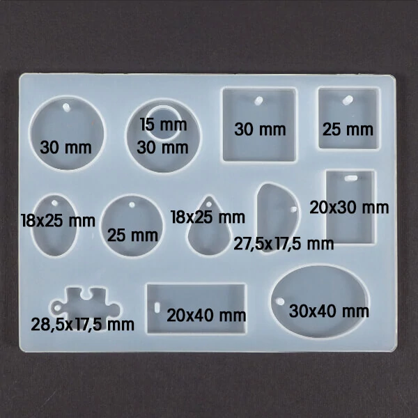 Matriță   de turnare si presare silicon pentru rasina sintetică, Fimo - pandantive plate, 12 tipuri
