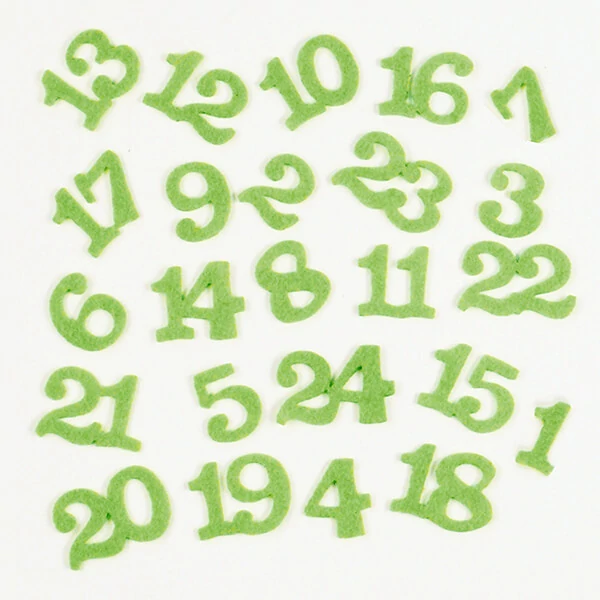 Numere de advent din pâslă, verde, de la 1-24