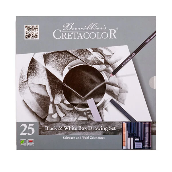 Set de desen Cretacolor Black & White, 25 buc, cutie metalica