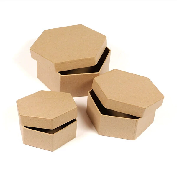 Set cutie hârtie mache  - hexagonala, 3 buc