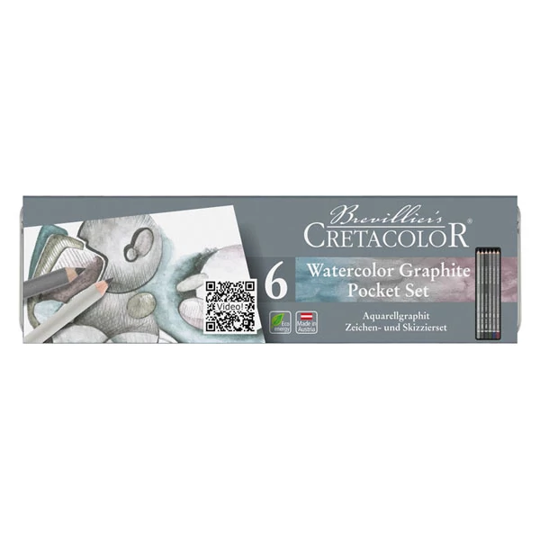 Cretacolor Watercolor Graphite Pocket Set Set creioane grafit solubile în apă , 6 bucăți, cutie metalică