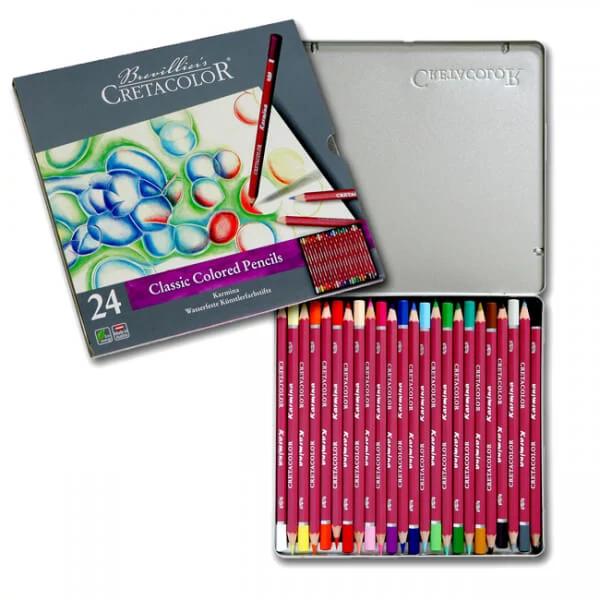 Set creioane colorate Cretacolor Karmina - 24 buc, cutie metalică