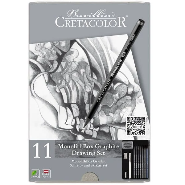 Set de desen din grafit Cretacolor Monolith Box, 11 piese, cutie metalică