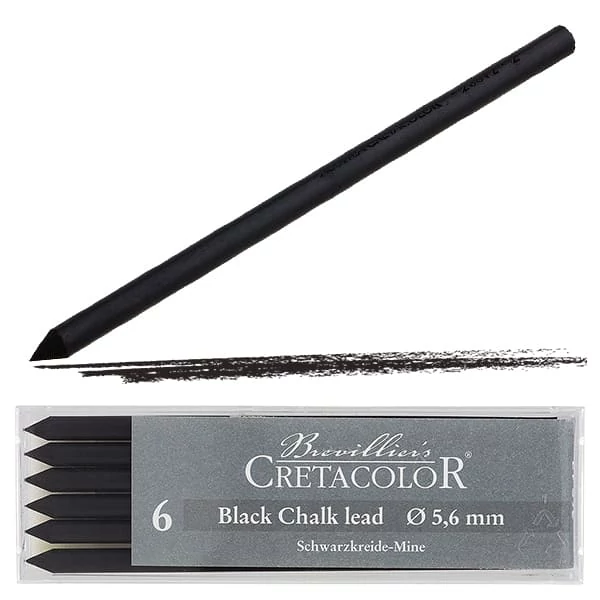 Mină creion mecanic Cretacolor, 5,6 mm - pastel negru, 6 buc