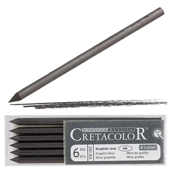 Mină creion mecanic Cretacolor, 5,6 mm - grafit, 4B, 6 buc