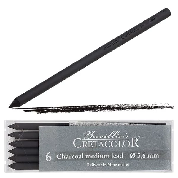 Mină creion mecanicCretacolor, 5,6 mm - carbon, mediu, 6 buc