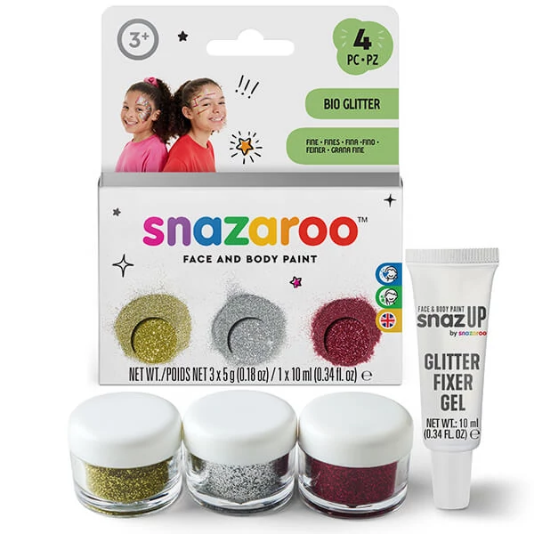 Snazaroo Bio Glitter Fine Set glitter pudră cu gel de fixare