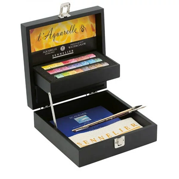 Set Culori acuarelă  Sennelier, 24xrecipient de 1/2  + accesorii