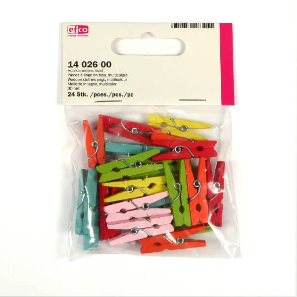 Cleme lemn , 30 mm, 24 buc - culori mixte