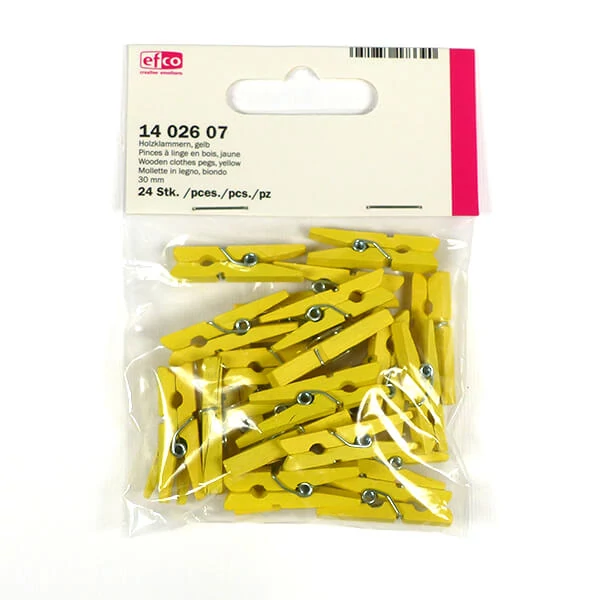 Cleme lemn , 30 mm, 24 buc - galben