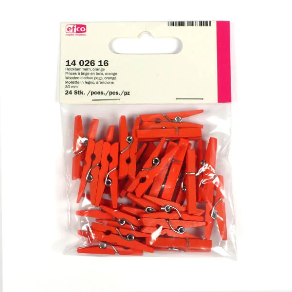 Cleme lemn , 30 mm, 24 buc - portocaliu