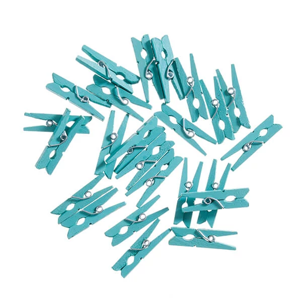 Cleme lemn , 30 mm, 24 buc - albastru deschis
