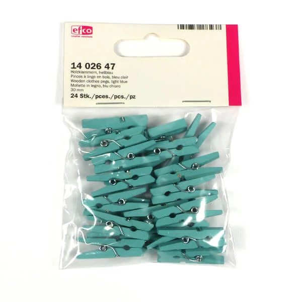 Cleme lemn , 30 mm, 24 buc - albastru deschis