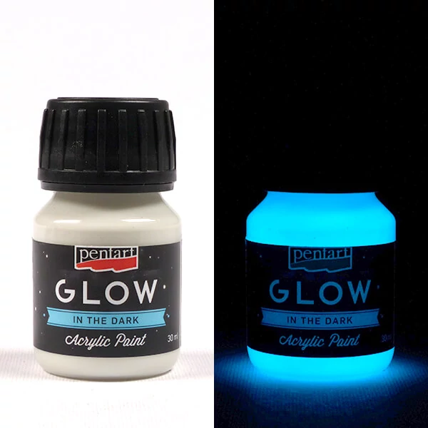 Vopsea acrilică Pentart Glow care strălucește în întuneric, 30 ml - alb albăstrui