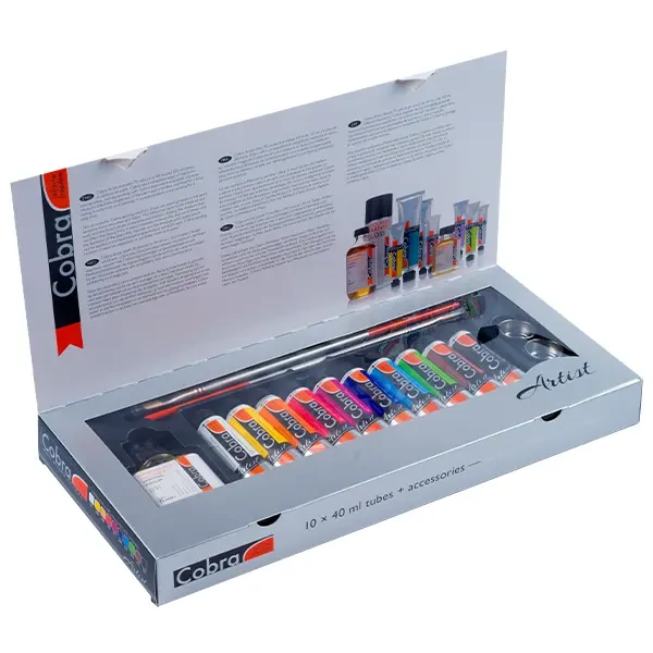 Set de vopsele pe bază de apă Talens Cobra, 10x40 ml + 1x75 ml + accesorii