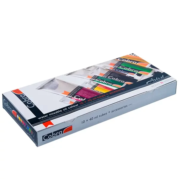 Set de vopsele pe bază de apă Talens Cobra, 10x40 ml + 1x75 ml + accesorii