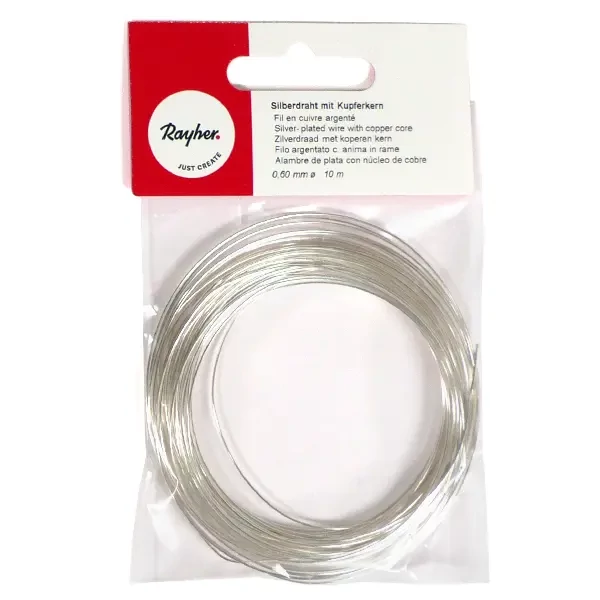 Sârmă de bijuterii, 0,6 mm, 10 m - argintiu, cu miez de cupru