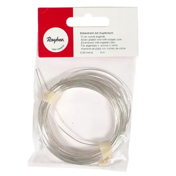 Sârmă de bijuterii, 0,8 mm, 6 m - argintiu, cu miez de cupru