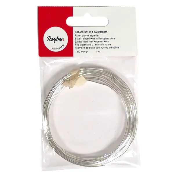 Sârmă de bijuterii, 1 mm, 4 m - argintiu, cu miez de cupru