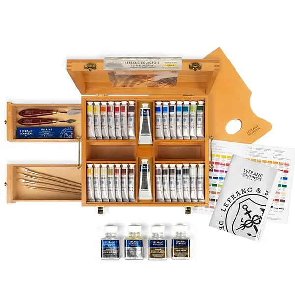 L&B Fine Set pictură în ulei - Prestige box : 28x20 ml + 4x75 ml + 2x60 ml + accesorii, cutie din lemn